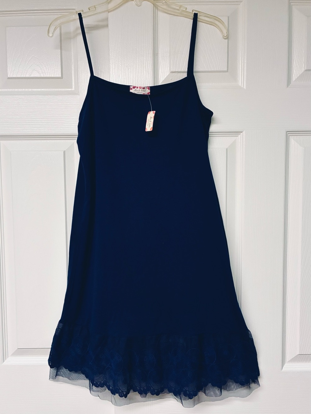 NWT Altar’d State Intimates Slip/Nightgown with wide lace hem, Navy, Medium